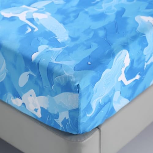 SDIII 4PCS Oil Painting Style Blue Mermaid Sheets Full Set, Microfiber Princess Sheets Full, Painterly Blue Mermaid Princess Bedding Sheet for Girls - Image 7