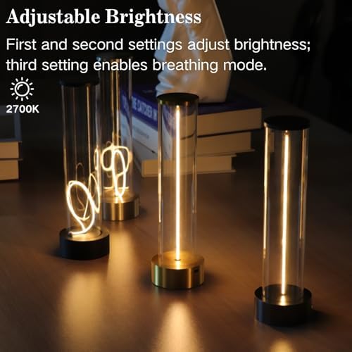 Mini Minimalist Tabe Lamp with Breathing Effect, Cordless LED Desk Lamp Rechargeable Modern Night Lights Portable Lamp for Gaming, Home Office, Bedroom, Living Room, Kitchen, Bar, Restaurant (Gold) - Image 4