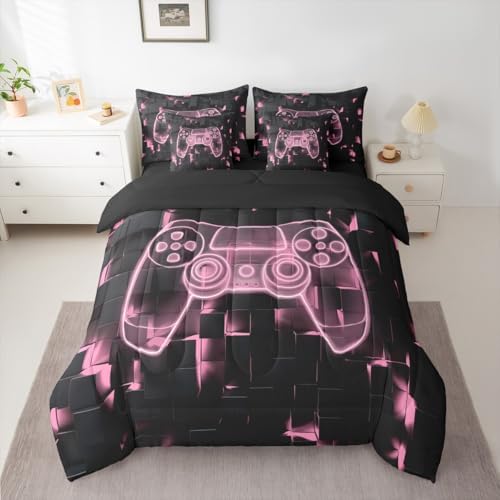 Erosebridal Gamer Queen Bedding Set 7 Piece Bed in A Bag for Boys Teen | Player Gaming Comforter,1 Video Games Fitted Sheet, 1 Gamepad Flat Sheet, 2 Pillow Cases, 2 Throw Pillow Covers - Image 2