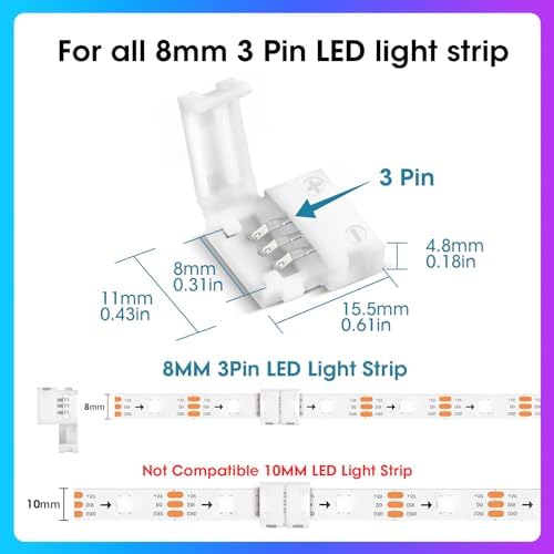 10Packs 3-Pin RGB LED Light Strip Connectors 8mm Unwired Gapless Solderless Adapter Terminal Extension - Image 2