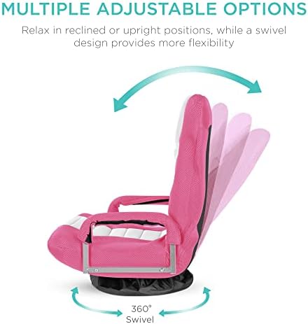 Best Choice Products Swivel Gaming Chair 360 Degree Multipurpose Floor Chair Rocker for TV, Reading, Playing Video Games w/Lumbar Support, Armrest Handles, Adjustable Foldable Backrest - Pink/White - Image 3
