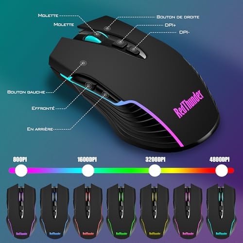 RedThunder K10 Wireless Gaming Keyboard and Mouse Combo, RGB Backlight Rechargeable 3800mAh Battery, 26-Key Anti-ghosting Keyboard + 7D 3200DPI Mice for PC Gamer - Image 6