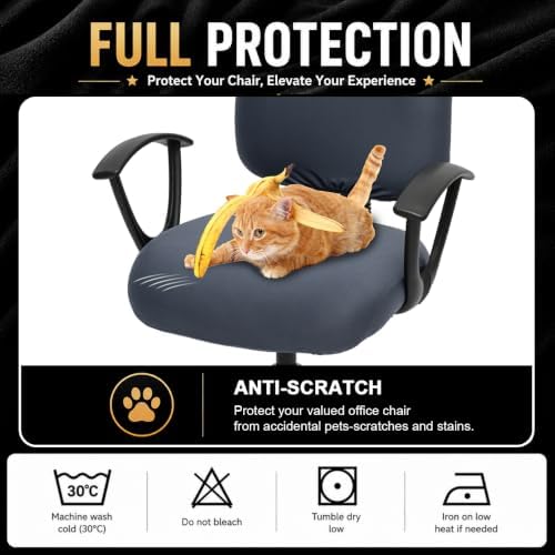 Separate Desk Office Chair Seat Covers - Universal Stretch Computer Chair Slipcover - 180GSM Washable Rotating Backrest Coverings & Cushion Protectors for Dogs, Cats, Pets, Dark Gray - Image 5
