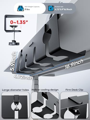 NODOCA No Drill Under Desk Cable Management Tray, 17'' Wire Management, Punch-Free Clamp on, Metal Cable Tray, Wire Organizer Under Desk, Under Desk Basket for Office and Home, Black - Image 4