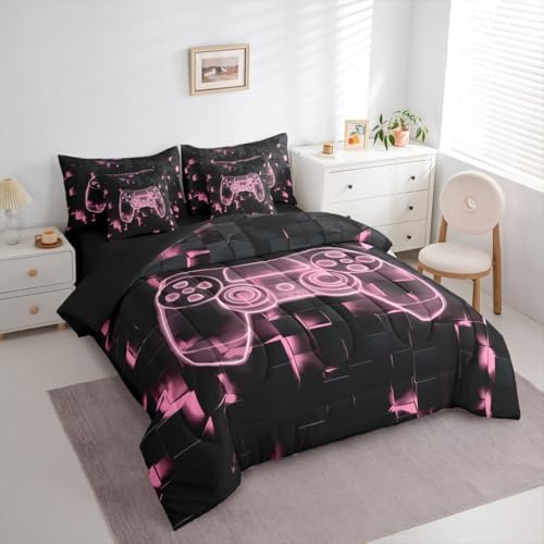 Erosebridal Gamer Queen Bedding Set 7 Piece Bed in A Bag for Boys Teen | Player Gaming Comforter,1 Video Games Fitted Sheet, 1 Gamepad Flat Sheet, 2 Pillow Cases, 2 Throw Pillow Covers - Image 3