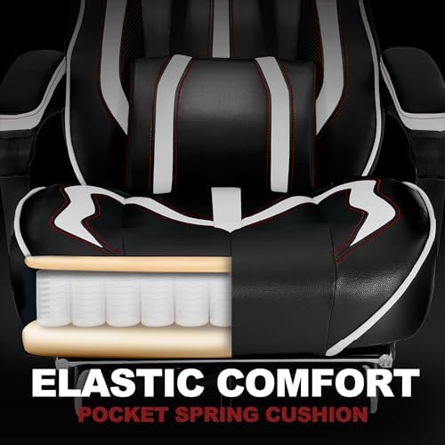 Vonesse Gaming Chair with Footrest,Reclining Computer Gaming Chair for Adults,Big and Tall Gamer Chair with Massage,Ergonomic High Back (White/Black) - Image 4