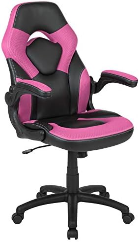 Flash Furniture LeatherSoft Swivel Adjustable Gaming Chair, Pink/Black | Ergonomic, Flip-up Arms, Height Adjustable, Racing Style by FlashFurniture