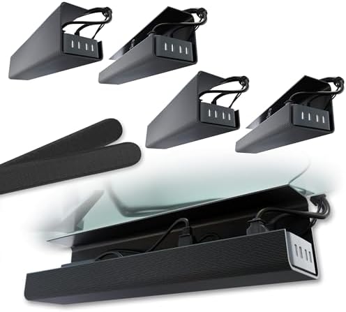 Scanfield Under Desk Cable Management Tray, No-Screw, 17-Inch, 4-Pack Black by ScandinavianHubCableTrays