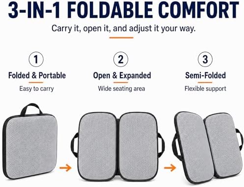 Sojoy 3 in 1 Foldable Gel Seat Cushion Featured with Memory Foam Breathable Seat Cushion for Pressure Relief (Size: 18.5“ x 15" x 2"，Gray Mesh) - Image 4