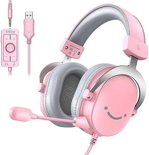 FIFINE USB Gaming Headset, PC Over-Ear Wired Streaming Headset with 3.5mm Jack, Detachable Microphone, 7.1 Surround Sound, Control Box, Passive Noise Cancellation, for PS5/Xbox/Switch-H9 Pink by FIFINE