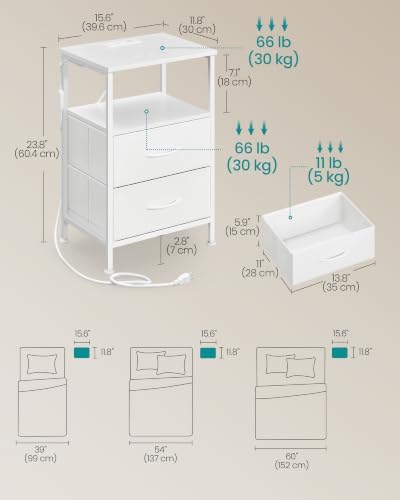 SONGMICS Nightstand with Charging Station, 2 Fabric Drawers - Image 2