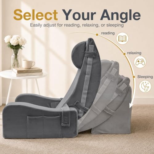 Sasttie 15-25 inch Adjustable Reading Pillow with Armrests, Dark Grey - Image 3