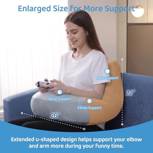 Crochet Pillow for Lap Support with Detachable Back Support, Grey - Image 3