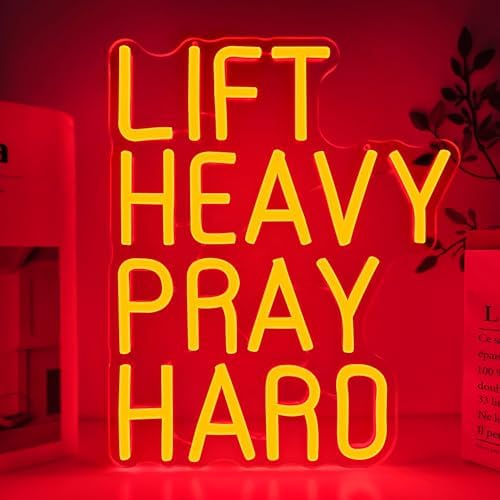 Lift Heavy Pray Hard Neon Sign Dimmable Gym Nron Light for Home Gym Christian Inspirational LED Sign Lift Heavy Light Up Sign for Bedroom Office Gym Gifts Neon Wall Arts for Guys Girls by JeanchrlNEONLIGHTUPSIGNS