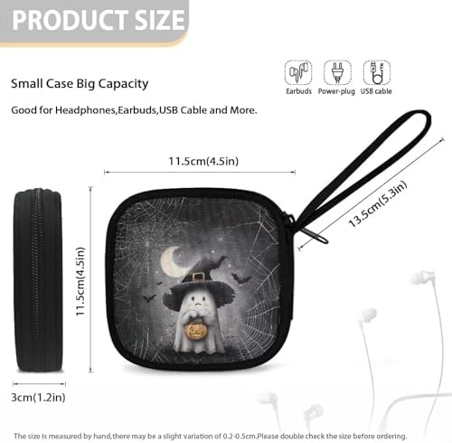 Halloween Ghost Bat Lightweight Headphone Storage Bag, Portable Headset Carrying Pouch Headphone Case Bag Soft Travel Pouch for Ear Headphones-Pink - Image 5