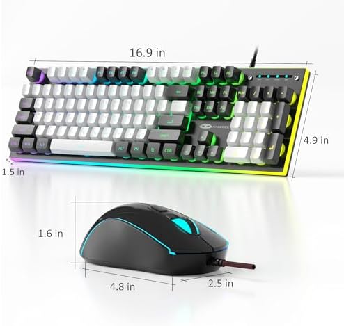 MageGee GT838 Gaming Keyboard and Mouse Combo, 104 Keys RGB Backlit Quiet Wired Keyboards for Laptop PC MAC, with Number Pad, Metal Panel, Anti-Ghosting, White Black - Image 7