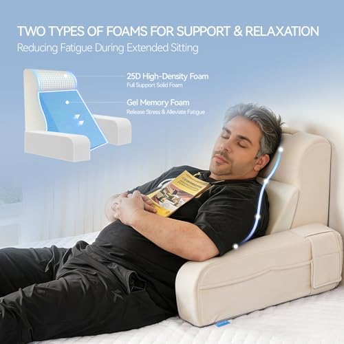 Kayfia Reading Pillow, Gel Memory Foam Back Rest Pillow, 21'', Ivory - Image 3