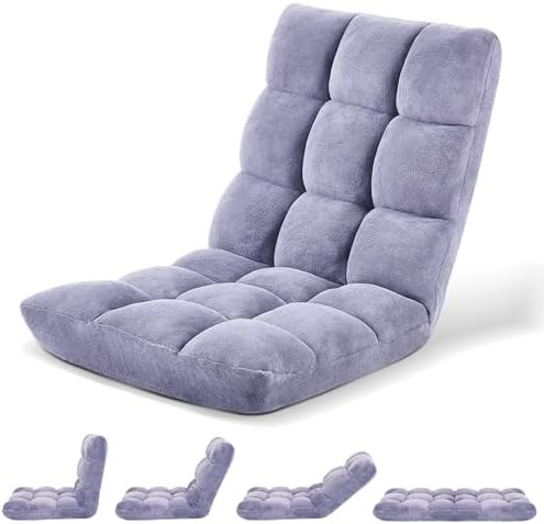 Murago Floor Chair with Back Support, 14 Adjustable Position, Light Grey | Japanese Meditation Folding Floor Seating, Gaming Chair Recliner with Comfy Cushion, for Adults, Living Room by Murago