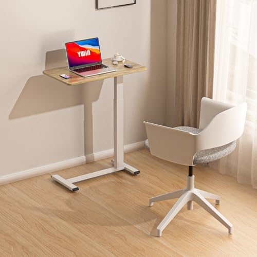 Ywin Hospital Bedside Table with Wheels, Pneumatic Lift, Light Rustic Brown - Image 2