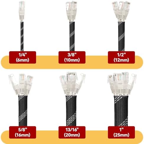 Braided Cable Sleeve, 16.4ft Expandable Mesh Cable Management Sleeve, Wear-Resistant Cord Protectors from Pets No Chew Flexible Wire Sleeving for Audio Video (Black and Silver, 5/8") - Image 2