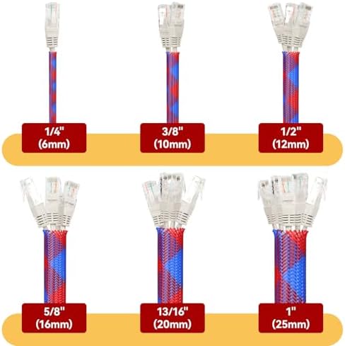 Braided Cable Sleeve, 16.4ft Expandable Mesh Cable Management Sleeve, Wear-Resistant Cord Protectors from Pets No Chew Flexible Wire Sleeving for Audio Video (Blue and red, 3/8") - Image 2