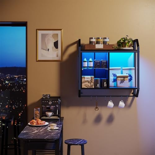 Bestier 25" LED Gaming Floating Shelves for Wall, Wall Mounted Shelf Pipe Adjustable Glass Shelves, Hanging Display Rack with 6 S-Hooks Towel Bar, Gaming Room Decor Shelf, Carbon Fiber Black - Image 7