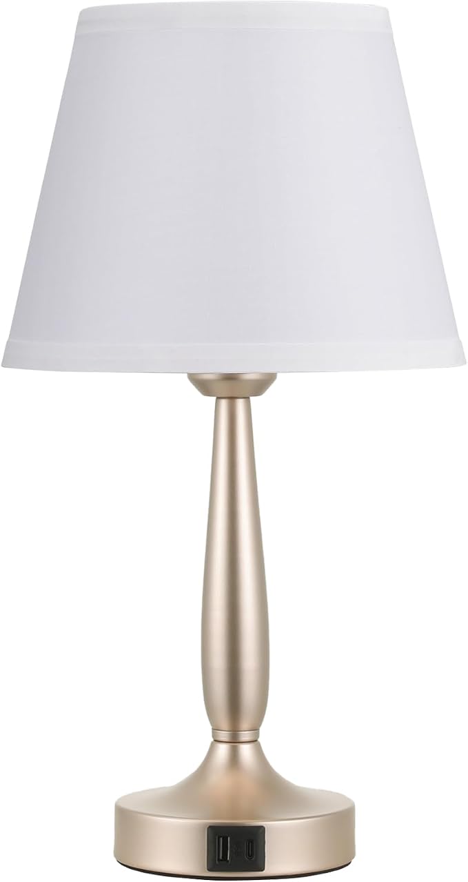 Kakanuo Touch Table Lamp for Bedroom, Small Bedside Lamp with USB C Charging Port, 3 Way Dimmable Touch Control Nightstand Lamp for Living Room, White Shade and Champagne Gold Base - Image 2