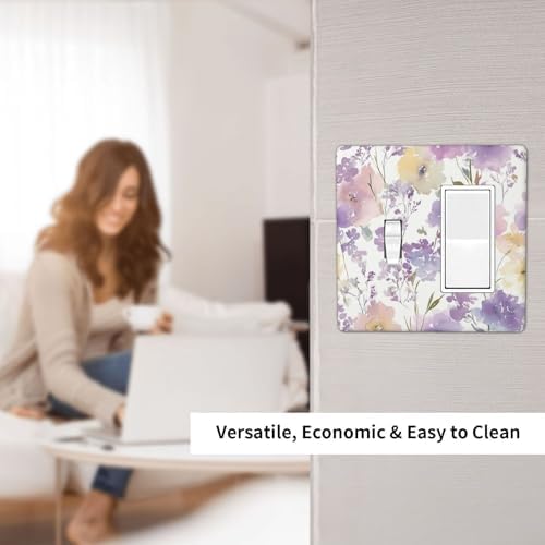Decorative Outlet Covers Purple Floral Watercolor Wildflower 2-Gang Combo Light Switch Cover Plate Single Toggle/Rocker Wall Plate Plug Switch Plate Covers for Bedroom Decor - Image 6