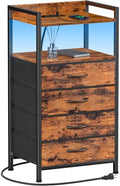 Furnulem Night Stand with Charging Station, 4 Drawer Tall Bedside Table by Furnulem