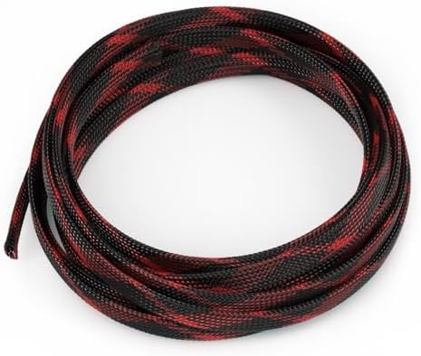 Braided Cable Sleeve, 16.4ft Expandable Mesh Cable Management Sleeve, Wear-Resistant Cord Protectors from Pets No Chew Flexible Wire Sleeving for Audio Video (Black and red, 1") by ConveniencetoYourLife