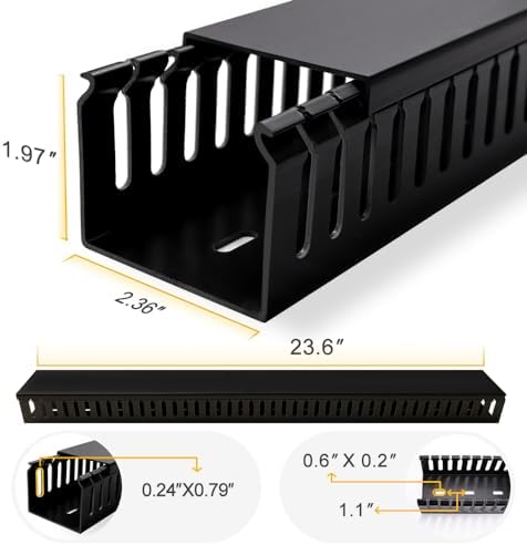 Cable Raceway, 95" Open Slot Cable Management Kit with Upgraded Snap Structure,Wire Cover Cord Hider for Under Desk&Industrial Network/PC/TVs- 23.6" X 1.97" X 2.4" X 4PCS (LWH,Black) - Image 2