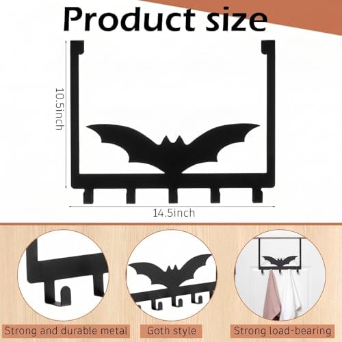 Reallnaive Halloween Bathroom Decor Gothic Bat Over The Door Hooks - Image 2