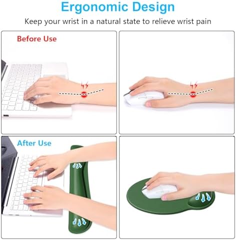 Dapesuom Keyboard Wrist Rest and Mouse Pad with Wrist Support, Cute Memory Foam Cushion for Keyboard and Mouse Set, Ergonomic Pad Rests with Non Slip Base for Easy Typing & Pain Relief, Forest Green - Image 4