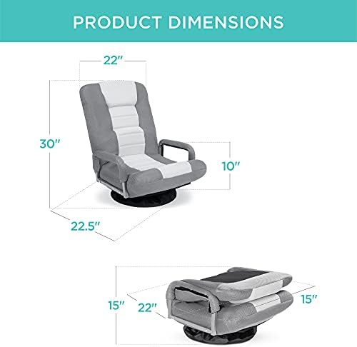 Best Choice Products Swivel Gaming Chair 360 Degree Multipurpose Floor Chair Rocker for TV, Reading, Playing Video Games w/Lumbar Support, Armrest Handles, Adjustable Foldable Backrest - Gray/White - Image 2