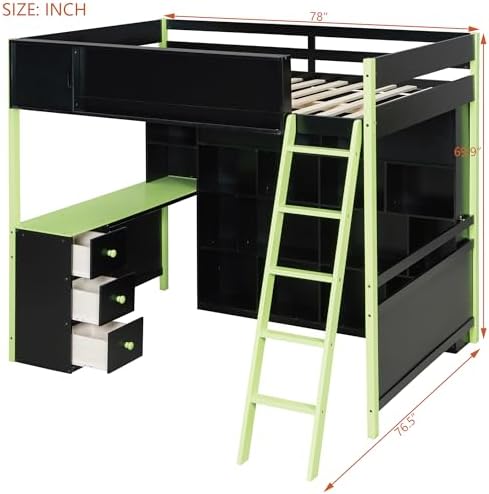Merax Full Size Wood Loft Bed Frame with Desk and Ample Storage Space, Gaming Bed with Light Strip for Teens Bedroom, Full-Length Guardrails, No Box Spring Needed, Green - Image 2