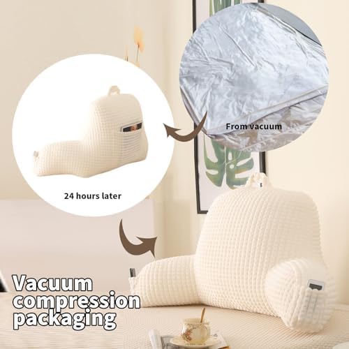 Reading Pillow with Arms for Bed Sitting,White Flannel | Large Supportive Backrest Helps Ease Neck,Shoulder & Arm Strain While Gaming Reading or Watching TV - Image 4