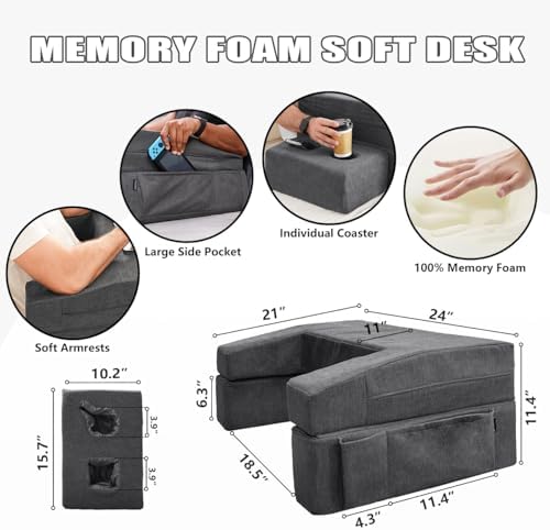 comehealthy Lap Desk Pillow for Laptop, Large Reading Pillow for Adult, Arm Rest Pillow with Cup Holder, Memory Foam Bed Desk for Working, Gaming, Reading, Laptop Desk for Couch Bed Floor(Grey) - Image 5