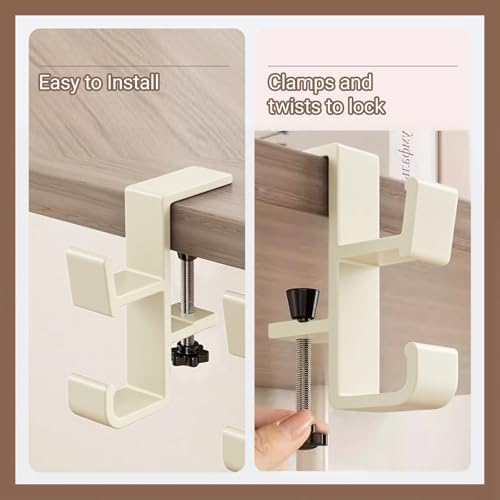 2-Pack Headphone Stand & Hook – Under Desk Headset Holder Clamp Mount for Gaming Headphones, Backpacks, Purses, Coats – Space-Saving Desk Accessories (White Dual Hook) - Image 3