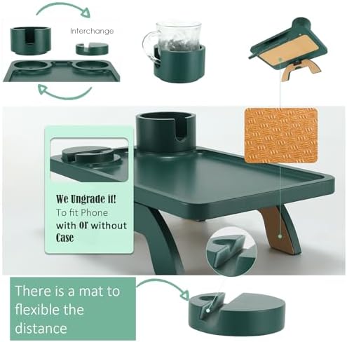 Nnewvante Couch Cup Holder, 3 in 1 Bamboo Sofa Arm Clip-on Tray, Dark Green - Image 5