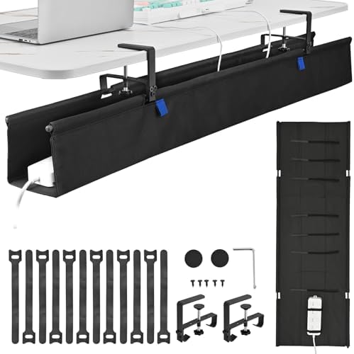 48" Under Desk Cable Management Tray- Clamp/Screw Mount Desk Cable Organizer Cable Tray Hiders for Office&Home by ELEVEXA