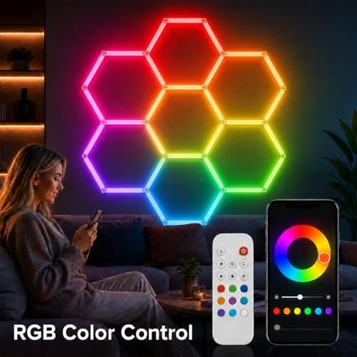 RGB Hexagon LED Garage Lights, 7 Hexagons 31 Tubes, App & Remote Control Color Changing Honeycomb Wall Ceiling Lights for Garage, Gaming Room, Gym, Car Detailing Shop - Image 3
