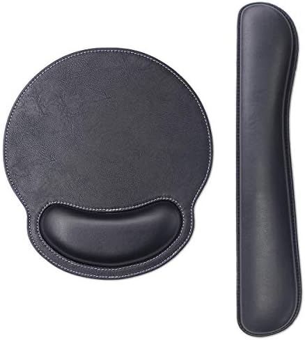 RICHEN Ergonomic PU Leather Keyboard Wrist Rest and Mouse Pad with Wrist Support, Memory Foam Set for Computer/Laptop,Gaming and Office, Comfortable for Easy Typing & Pain Relief (PU Black) by RICHEN