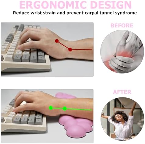 Cloud Wrist Rest Keyboard, PU Leather Wrist Rest for Computer Keyboard | Ergonomic Keyboard Wrist Rest with Memory Foam, Cute Mouse Wrist Rest for Gaming, Office, Computer, Typing Pain Relief, Pink - Image 2
