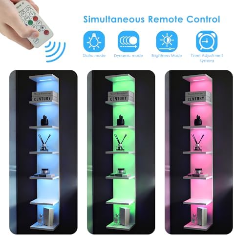 7 Tier RGB Light Wall Shelves, White - Image 3