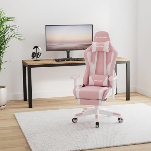 GTPLAYER Gaming Chair with Footrest Speakers Video Game Chair Bluetooth Music Heavy Duty Ergonomic Computer Office Desk Chair (Pink) - Image 2