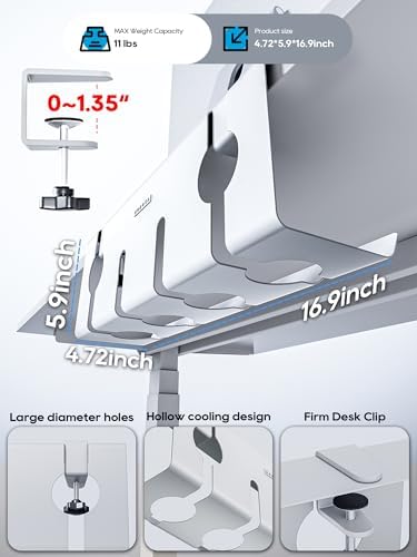 NODOCA No Drill Under Desk Cable Management Tray, 17'' Wire Management, Punch-Free Clamp on, Metal Cable Tray, Wire Organizer Under Desk, Under Dessk Basket for Office and Home, White - Image 4