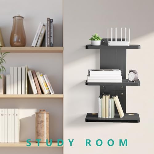 WALI Floating TV Projector Shelf, Holds Up to 22lbs, Black Floating Shelf for Under TV for DVD Players, Cable Boxes, Routers, Game Consoles, PlayStation Accessories (CS303NB), 3 Shelf - Image 3