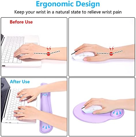 Dapesuom Keyboard Wrist Rest and Mouse Pad with Wrist Support, Cute Memory Foam Cushion for Keyboard and Mouse Set, Ergonomic Pad Rests with Non Slip Base for Easy Typing & Pain Relief, Vanilla Purple - Image 3