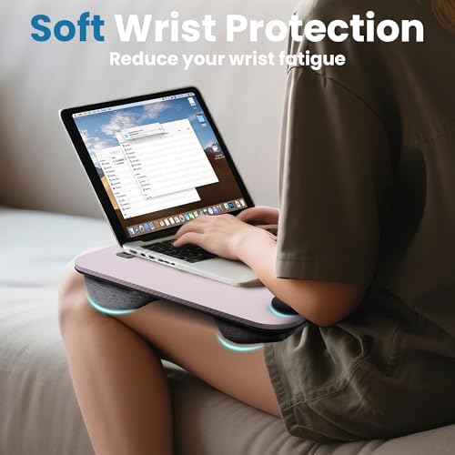 Lap Desk, Portable Lap Desks Fits Up to 16'' Laptop with Pillow Cushion Laptop Desk with Wrist Rest Lap Stand with Tablet or Phone Storage Slot for Bed Couch Carpet Home Office Livingroom (Pink) - Image 4