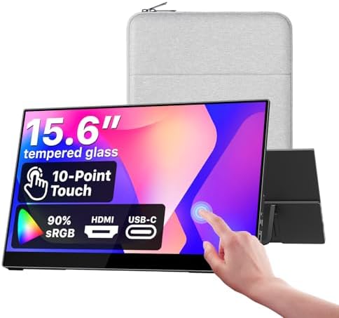 cocopar Portable Monitor Touchscreen 15.6 Inch 1080P FHD 90% sRGB Travel Monitor with Speaker HDMI USB-C Second Screen for Laptop MacBook Surface PC Xbox PS4/5, VESA Mountable, with Touchscreen by cocopar